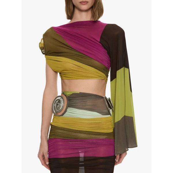 Christopher Esber Aurelia Sculpted Spiral Drape Top in Kaleido Stripe | Tops | Coveti