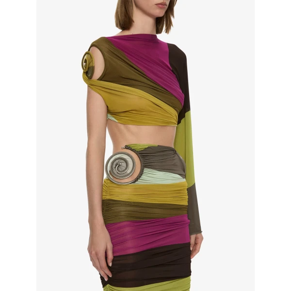 Christopher Esber Aurelia Sculpted Spiral Drape Top in Kaleido Stripe | Tops | Coveti