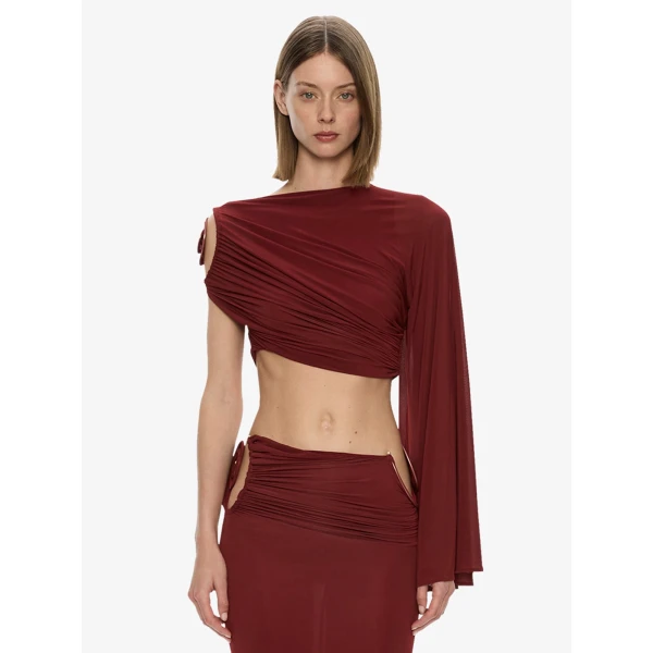 Christopher Esber Aurelia Sculpted Spiral Drape Top in Wine | Tops | Coveti
