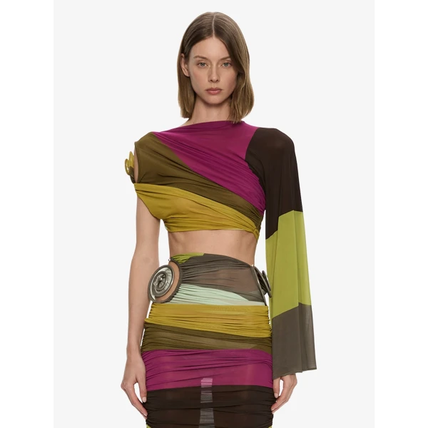 Christopher Esber Aurelia Sculpted Spiral Gathered Skirt in Kaleido Stripe | Skirts | Coveti