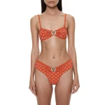 Christopher Esber Bandana Ruched Orbit Bandeau in Carnelian Bandana Print | Bikini | Coveti