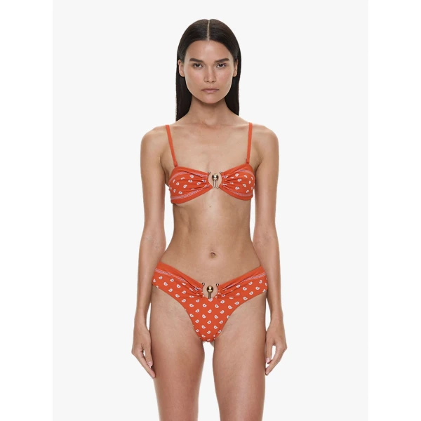Christopher Esber Bandana Ruched Orbit Bandeau in Carnelian Bandana Print | Bikini | Coveti