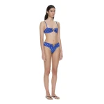 Christopher Esber Bandana Ruched Orbit Bandeau in Indigo Bandana Print | Bikini | Coveti