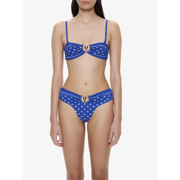 Christopher Esber Bandana Ruched Orbit Bandeau in Indigo Bandana Print | Bikini | Coveti