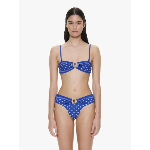 Christopher Esber Bandana Ruched Orbit Bandeau in Indigo Bandana Print | Bikini | Coveti