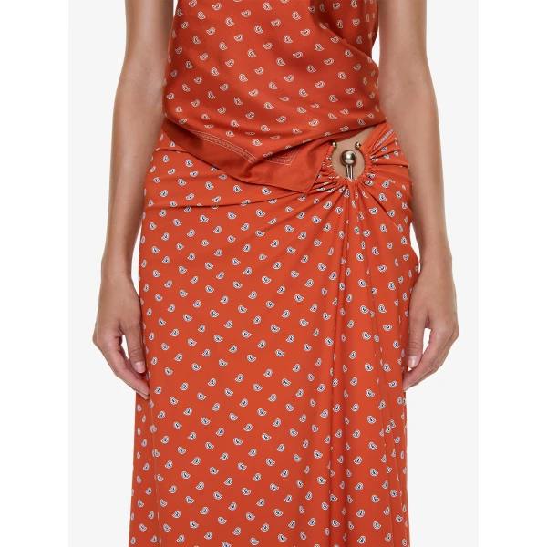 Christopher Esber Bandana Ruched Orbit Skirt in Carnelian | Skirts | Coveti