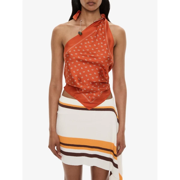 Christopher Esber Bandana Scarf Tie Top in Carnelian Bandana Print | Tops | Coveti