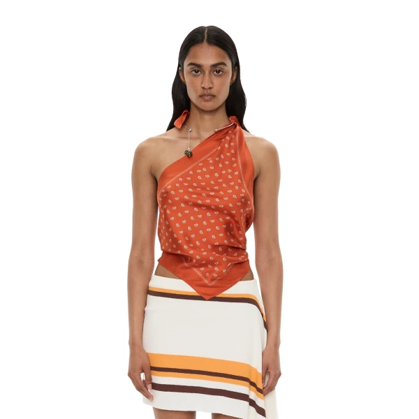 Christopher Esber Bandana Scarf Tie Top in Carnelian Bandana Print | Tops | Coveti