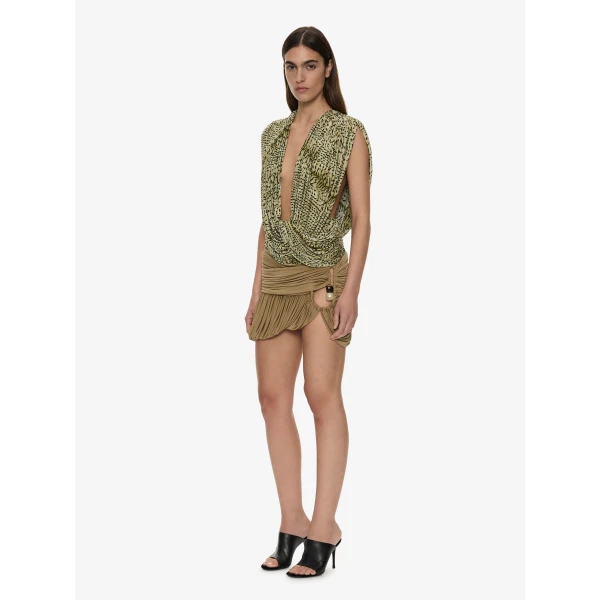 Christopher Esber Beach Glass Bubble Mini Skirt in Khaki | Mini Skirts | Coveti