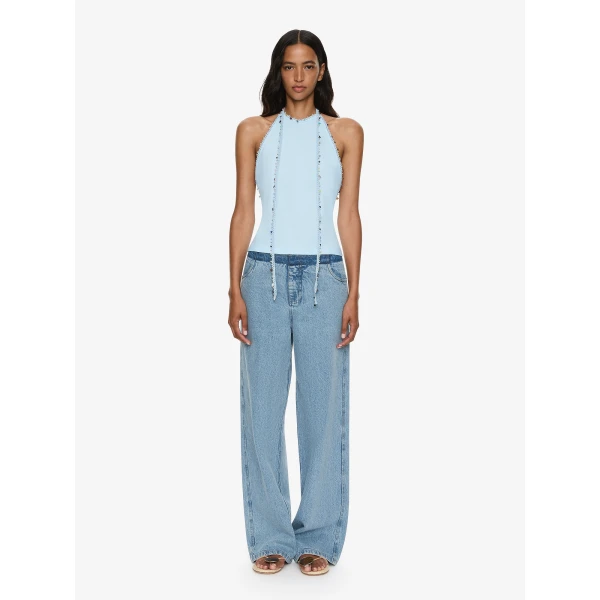 Christopher Esber Beach Quartz Halter Lycra Top in Lago Blue | Bikini | Coveti