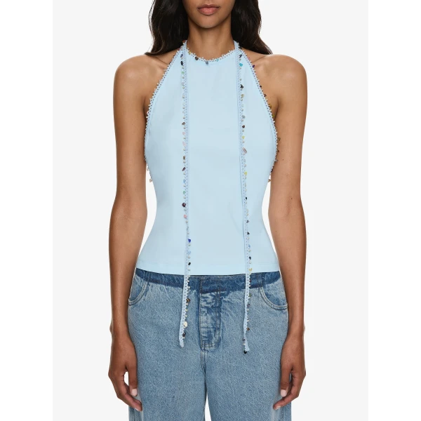 Christopher Esber Beach Quartz Halter Lycra Top in Lago Blue | Bikini | Coveti