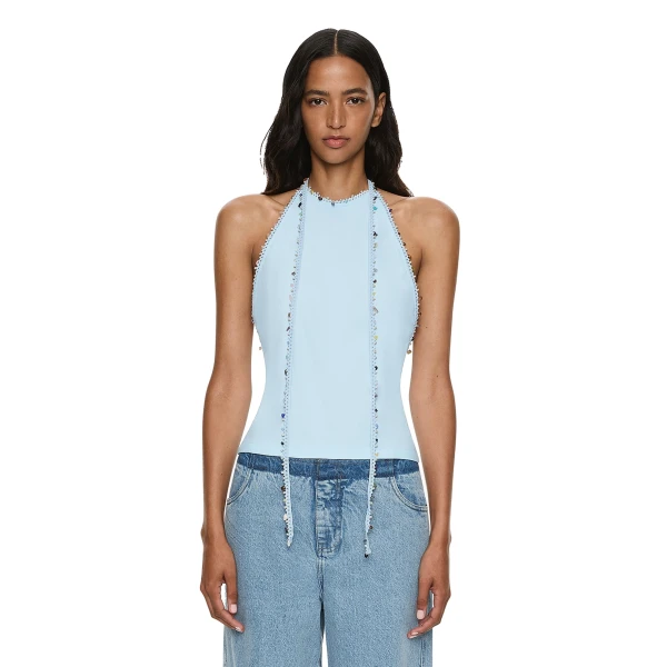 Beach Quartz Halter Lycra Top in Lago Blue