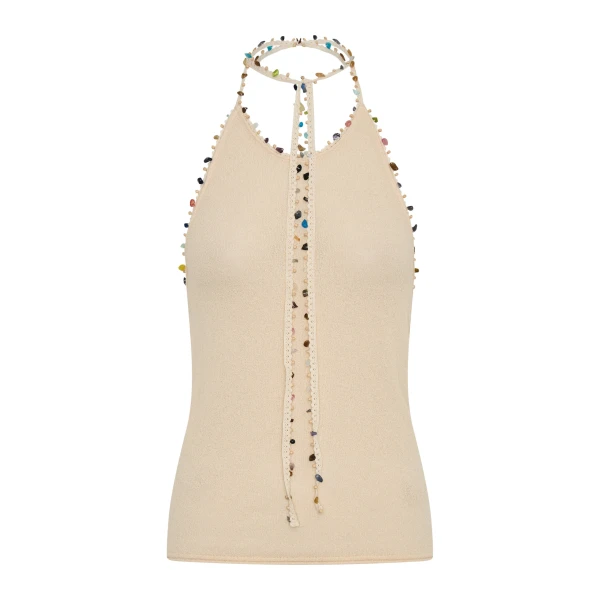 Beach Quartz Halter Tank in Bone