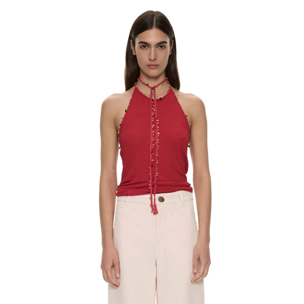 Christopher Esber Beach Quartz Halter Tank in Red | Bikini | Coveti