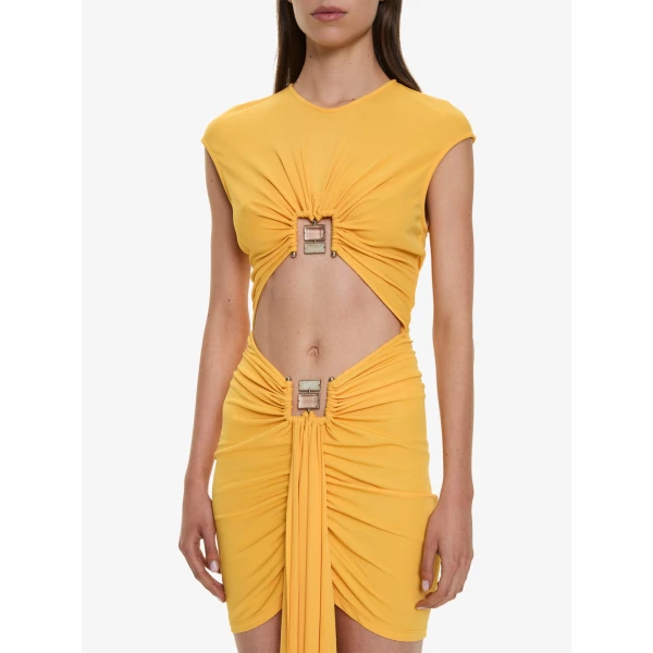 Christopher Esber Bezel Quartz Disconnect Short Sleeve Mini Dress in Valencia | Mini Dresses | Coveti