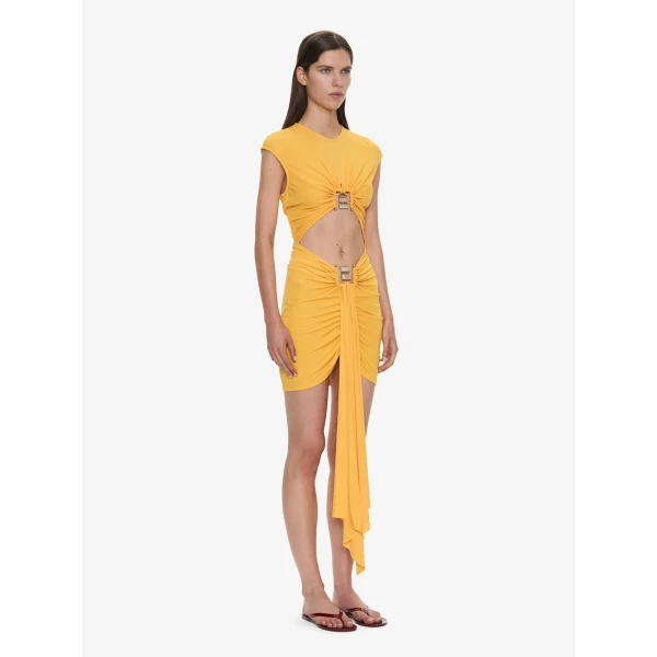 Christopher Esber Bezel Quartz Disconnect Short Sleeve Mini Dress in Valencia | Mini Dresses | Coveti
