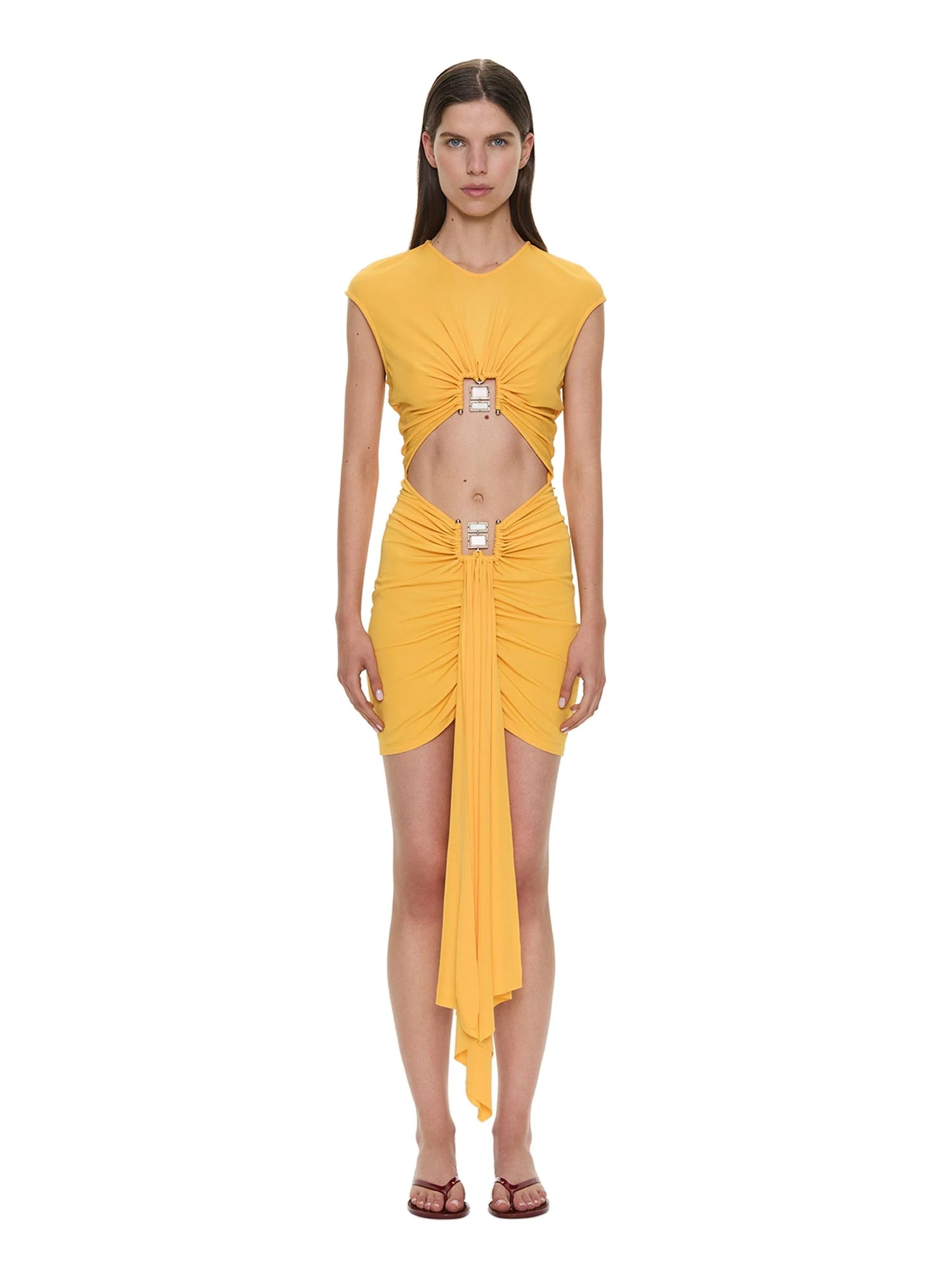 Christopher Esber Bezel Quartz Disconnect Short Sleeve Mini Dress in Valencia Christopher Esber Bezel Quartz Disconnect Short Sleeve Mini Dress in Valencia | Mini Dresses | Coveti