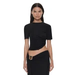 Christopher Esber Bezel Quartz Ruched Tee in Black | T-shirts | Coveti