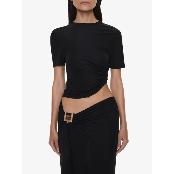 Christopher Esber Bezel Quartz Ruched Tee in Black | T-shirts | Coveti
