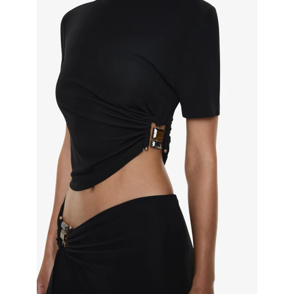Christopher Esber Bezel Quartz Ruched Tee in Black | T-shirts | Coveti