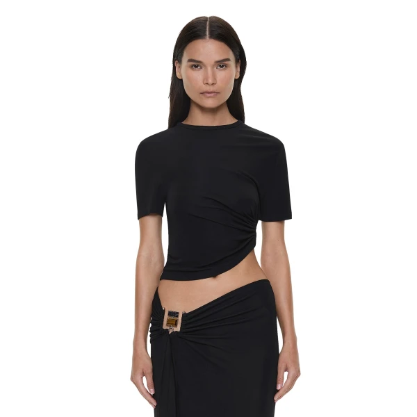 Christopher Esber Bezel Quartz Ruched Tee in Black | T-shirts | Coveti