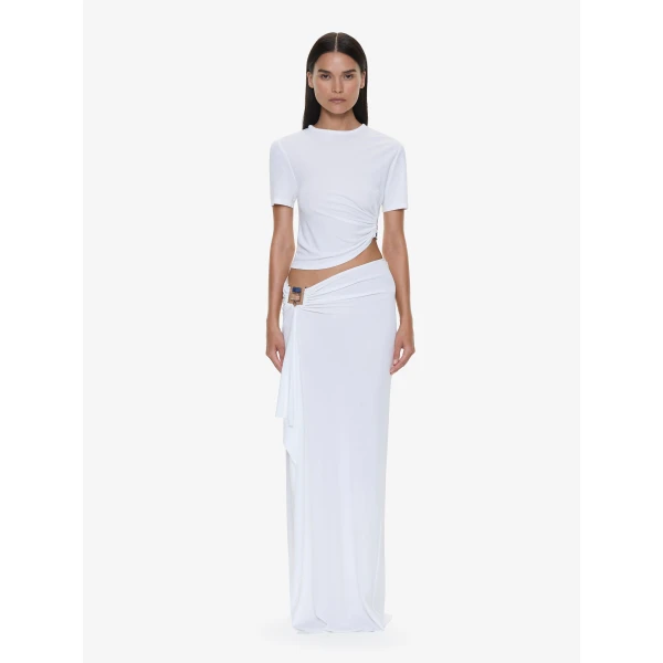 Christopher Esber Bezel Quartz Ruched Tee in White | T-shirts | Coveti