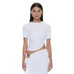 Christopher Esber Bezel Quartz Ruched Tee in White | T-shirts | Coveti