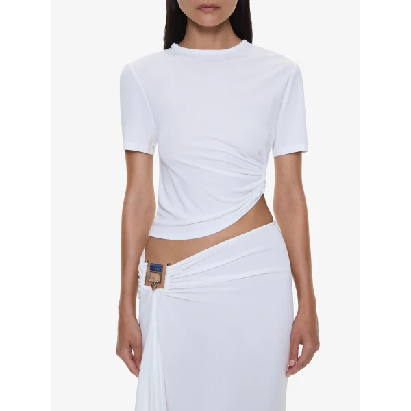 Christopher Esber Bezel Quartz Ruched Tee in White | T-shirts | Coveti