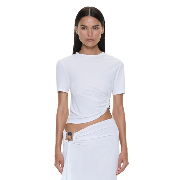 Bezel Quartz Ruched Tee in White