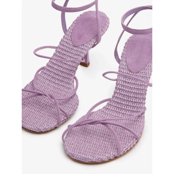 Christopher Esber Blaze Raffia Suede Heel in Chalky Pink | Heels | Coveti