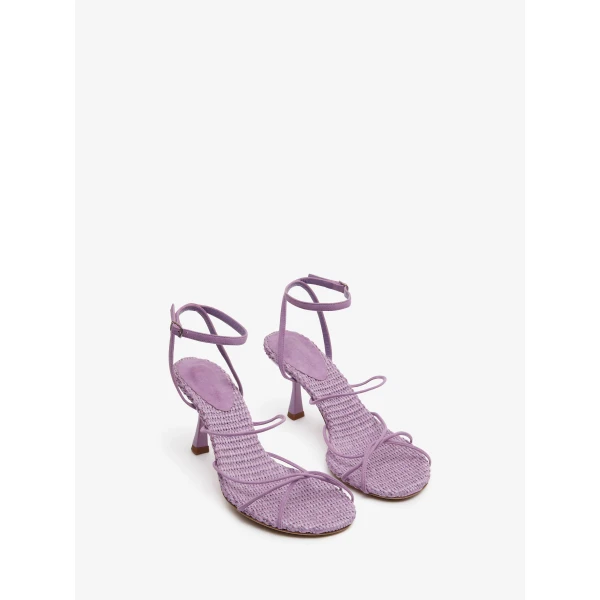 Christopher Esber Blaze Raffia Suede Heel in Chalky Pink | Heels | Coveti