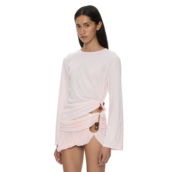 Christopher Esber Bree Quartz Long Sleeve Tee in Airbag Pink | T-shirts | Coveti