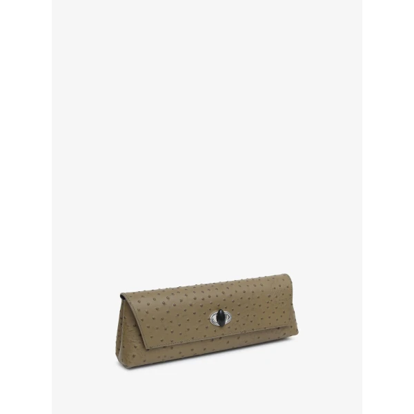 Christopher Esber Buki Embossed Clutch in Khaki | Clutch Bags | Coveti