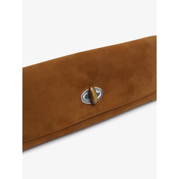 Christopher Esber Buki Suede Clutch in Russet | Clutch Bags | Coveti