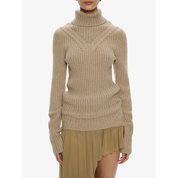 Christopher Esber Caia Cable Knit Turtleneck in Jute | Sweaters | Coveti