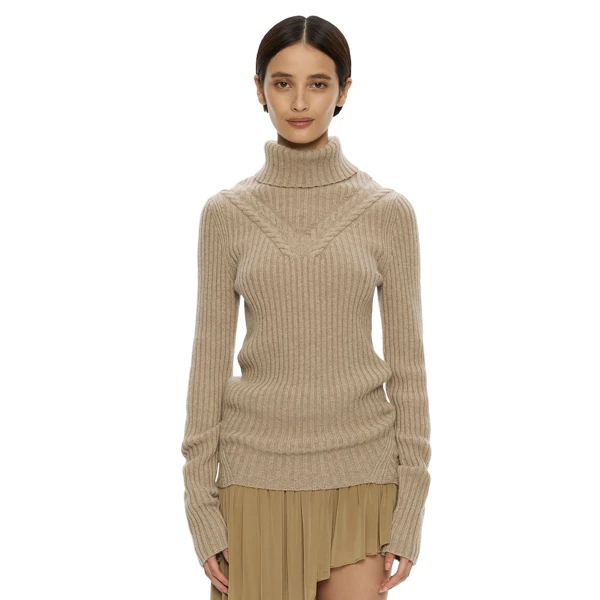 Caia Cable Knit Turtleneck in Jute
