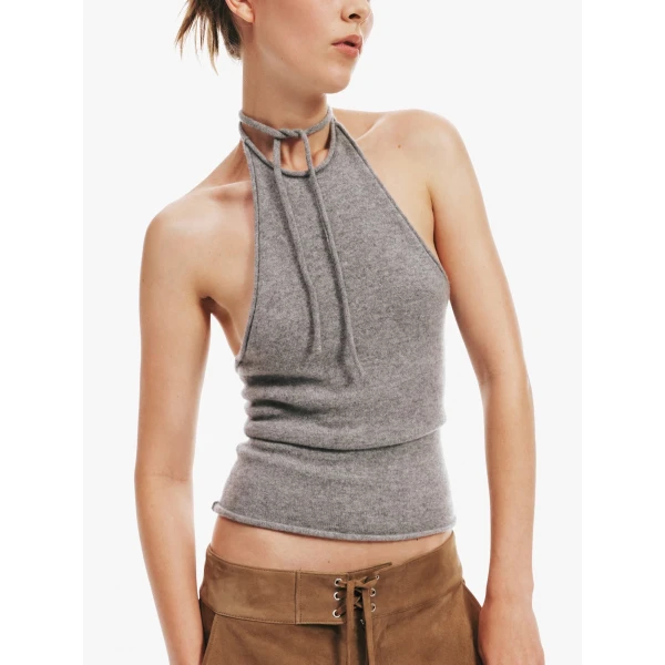 Christopher Esber Cashmere Rae Halter Tank in Grey Marle | Sleeveless | Coveti