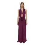 Christopher Esber Cesura Cowl Lace Halter Gown in Plum | Evening Gowns | Coveti