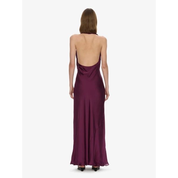 Christopher Esber Cesura Cowl Lace Halter Gown in Plum | Evening Gowns | Coveti
