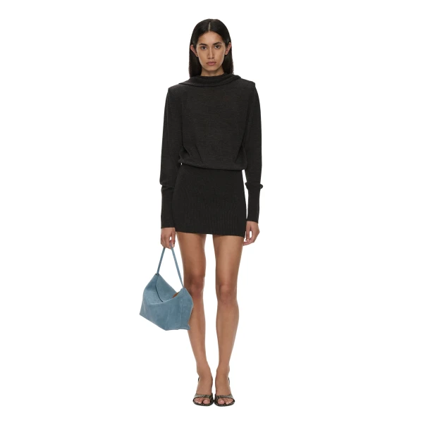 Christopher Esber Cesura Cowl Sweater Dress in Carbon | Mini Dresses | Coveti