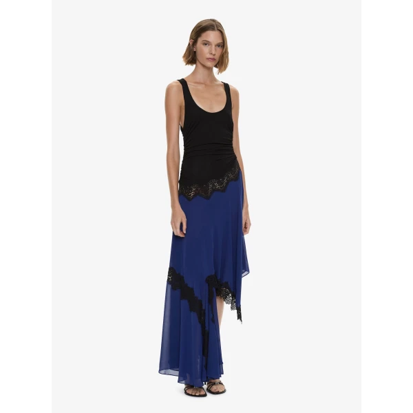 Christopher Esber Cutaway Lace Gathered Tank Dress in Ink Black | Midi Dresses | Coveti