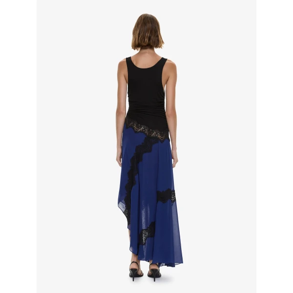 Christopher Esber Cutaway Lace Gathered Tank Dress in Ink Black | Midi Dresses | Coveti
