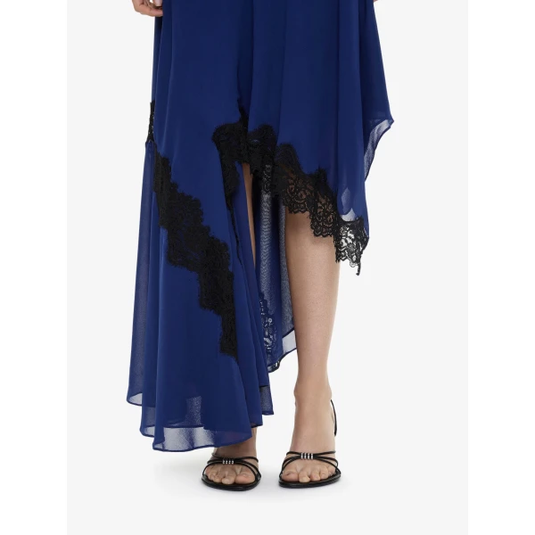 Christopher Esber Cutaway Lace Gathered Tank Dress in Ink Black | Midi Dresses | Coveti