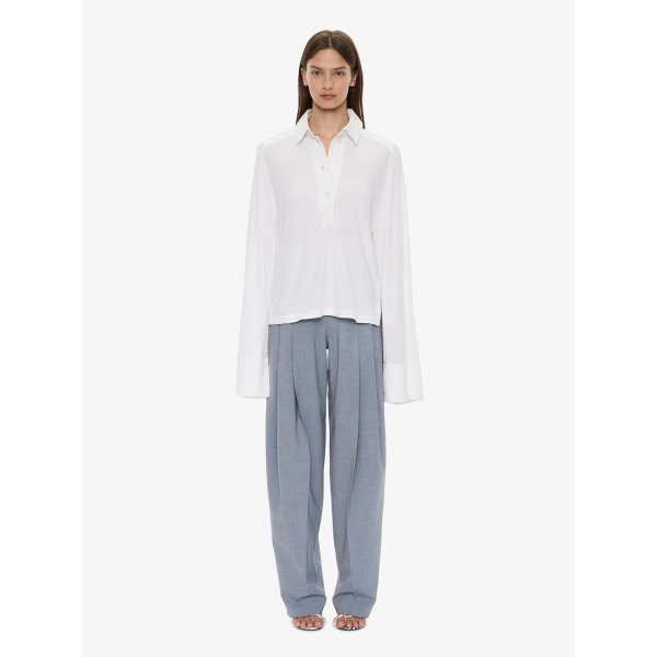 Christopher Esber Deconstruct Denim Long Sleeve Polo in White | Long Sleeve | Coveti