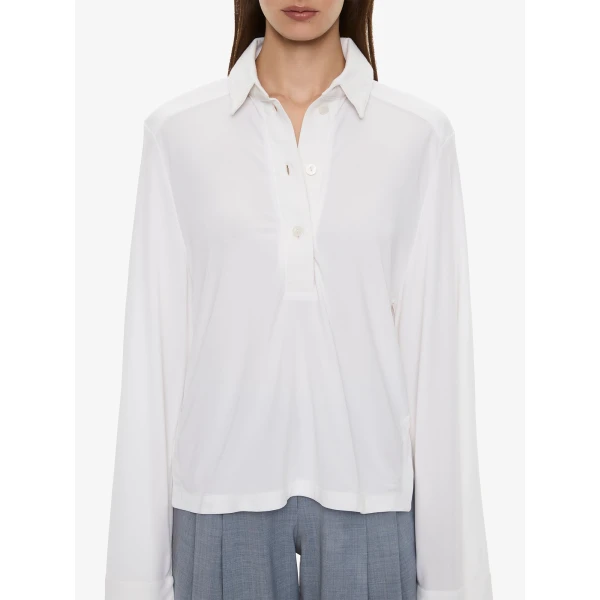 Christopher Esber Deconstruct Denim Long Sleeve Polo in White | Long Sleeve | Coveti