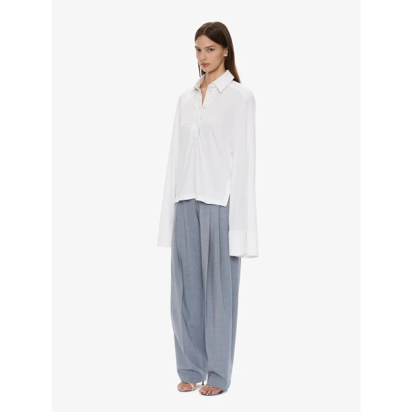 Christopher Esber Deconstruct Denim Long Sleeve Polo in White | Long Sleeve | Coveti