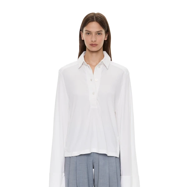 Deconstruct Denim Long Sleeve Polo in White