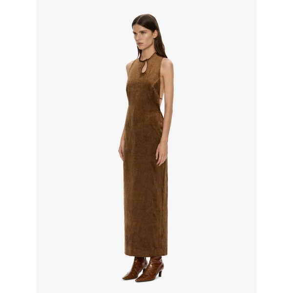 Christopher Esber Delvine Column Dress in Cognac | Maxi Dresses | Coveti
