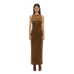 Christopher Esber Delvine Column Dress in Cognac | Maxi Dresses | Coveti