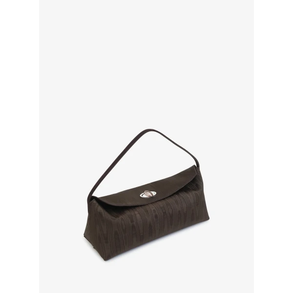 Christopher Esber Doba Quartz Turnlock Moire Shoulder Bag in Carob | Shoulder & Crossbody Bags | Coveti